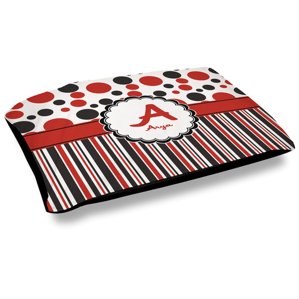 Custom Red & Black Dots & Stripes Outdoor Dog Bed - Large (Personalized)
