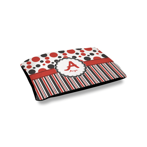 Custom Red & Black Dots & Stripes Outdoor Dog Bed - Small (Personalized)
