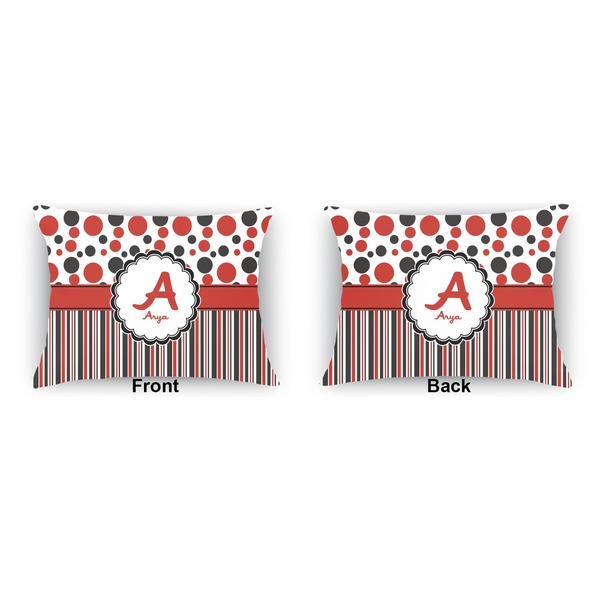 Red & Black Dots & Stripes  Outdoor Rectangular Throw Pillow (Front and Back)