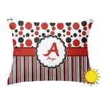 Red & Black Dots & Stripes Outdoor Throw Pillow (Rectangular) (Personalized)