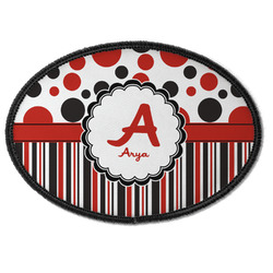 Red & Black Dots & Stripes Iron On Oval Patch w/ Name and Initial