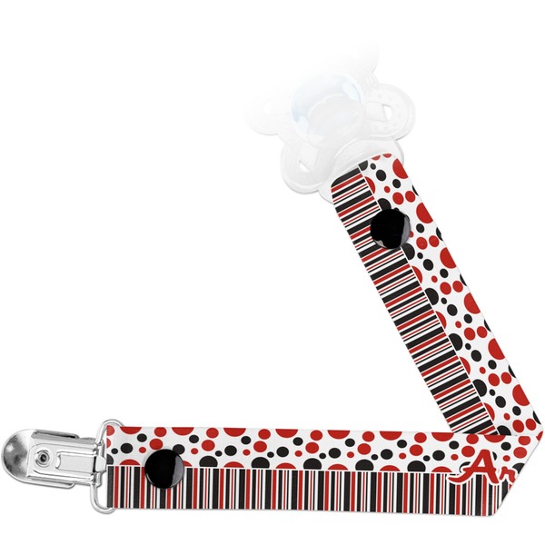 Custom Red & Black Dots & Stripes Pacifier Clip (Personalized)