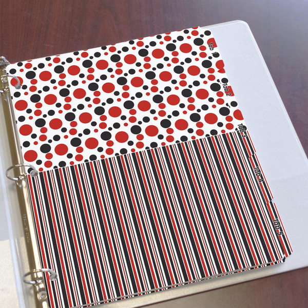 Red & Black Dots & Stripes Page Dividers - Set of 5 - In Context