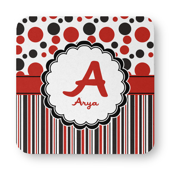 Red & Black Dots & Stripes Paper Coasters - Approval