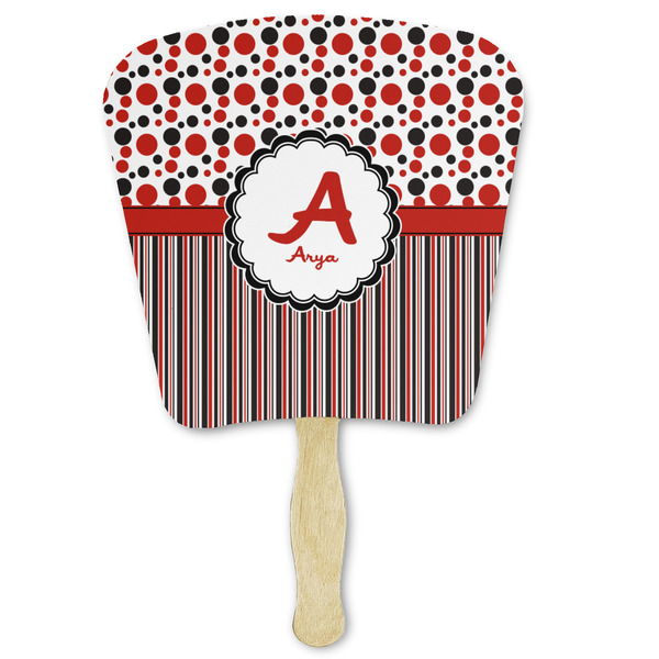 Custom Red & Black Dots & Stripes Paper Fan (Personalized)
