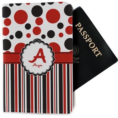 Red & Black Dots & Stripes Passport Holder - Fabric (Personalized)