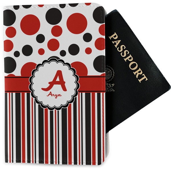 Custom Red & Black Dots & Stripes Passport Holder - Fabric (Personalized)