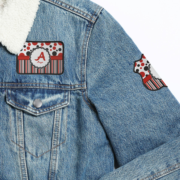 Red & Black Dots & Stripes Patches Lifestyle Jean Jacket Detail