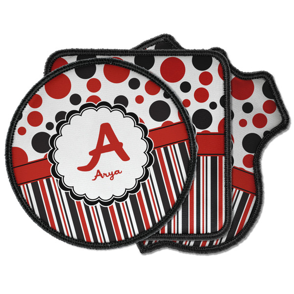 Custom Red & Black Dots & Stripes Iron on Patches (Personalized)