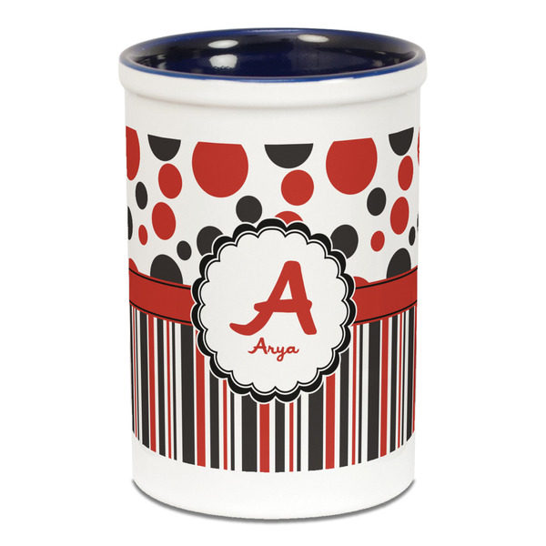 Red & Black Dots & Stripes Pencil Holder - Blue