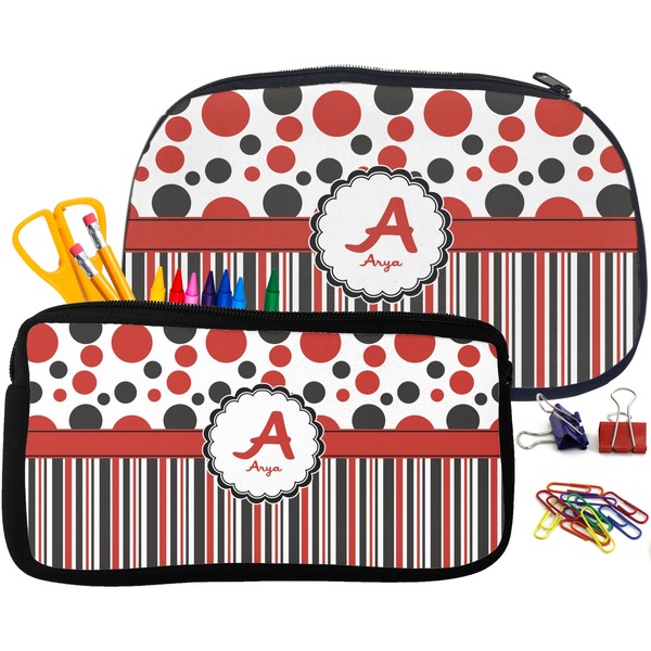 Red & Black Dots & Stripes Pencil / School Supplies Bags Small and Medium