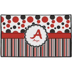 Red & Black Dots & Stripes Door Mat - 60"x36" (Personalized)