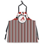 Red & Black Dots & Stripes Apron Without Pockets w/ Name and Initial