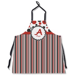Red & Black Dots & Stripes Apron Without Pockets w/ Name and Initial