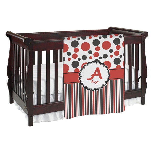 Custom Red & Black Dots & Stripes Baby Blanket (Personalized)