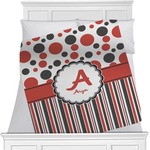 Red & Black Dots & Stripes Minky Blanket - Toddler / Throw - 60"x50" - Double Sided (Personalized)