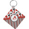 Red & Black Dots & Stripes Diamond Plastic Keychain w/ Name and Initial