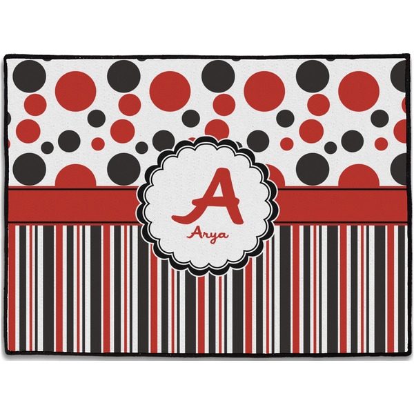 Custom Red & Black Dots & Stripes Door Mat (Personalized)