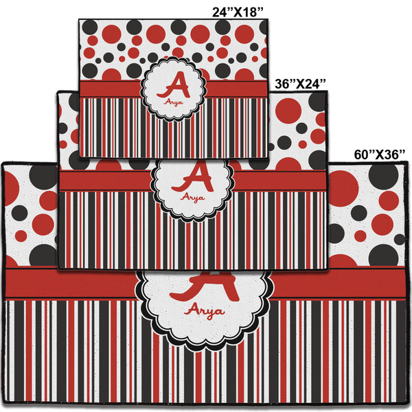 Red & Black Dots & Stripes Personalized Door Mat - Group Parent IMF