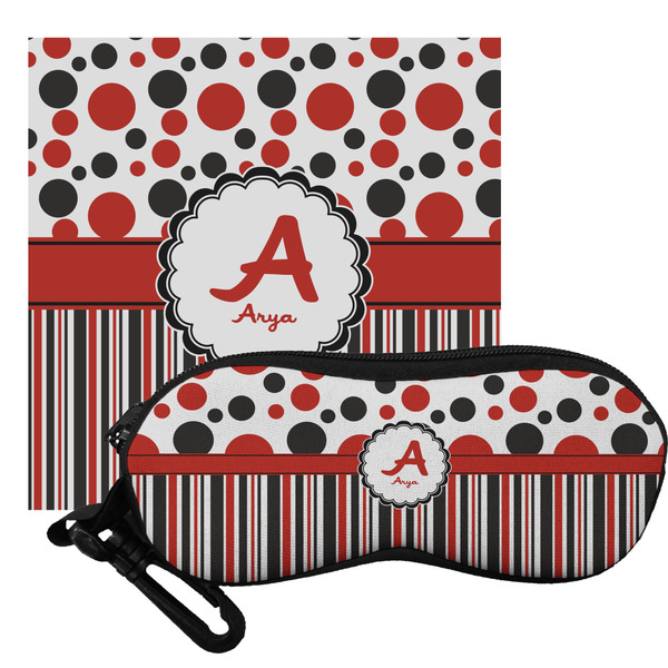 Custom Red & Black Dots & Stripes Eyeglass Case & Cloth (Personalized)