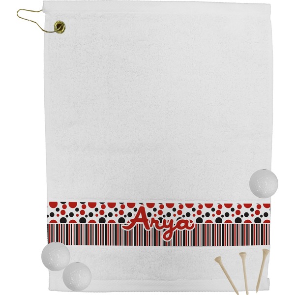 Custom Red & Black Dots & Stripes Golf Bag Towel (Personalized)