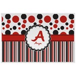 Red & Black Dots & Stripes Laminated Placemat w/ Name and Initial