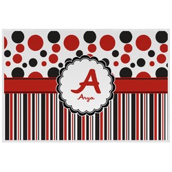 Red & Black Dots & Stripes Laminated Placemat w/ Name and Initial