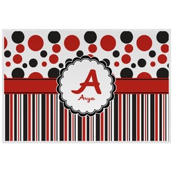 Red & Black Dots & Stripes Laminated Placemat w/ Name and Initial