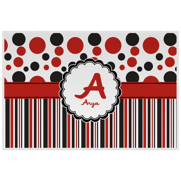Custom Red & Black Dots & Stripes Laminated Placemat w/ Name and Initial