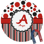 Red & Black Dots & Stripes Round Fridge Magnet (Personalized)