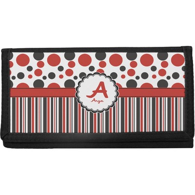 Custom Red & Black Dots & Stripes Canvas Checkbook Cover (Personalized)