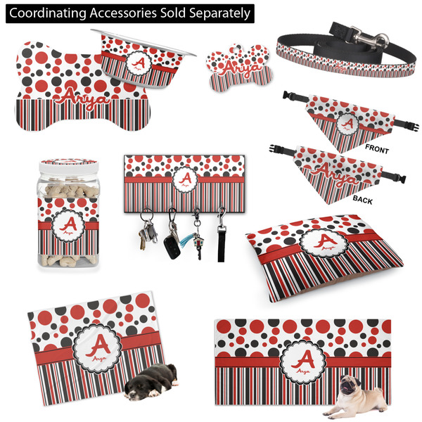 Red & Black Dots & Stripes Customized Pet Accessories