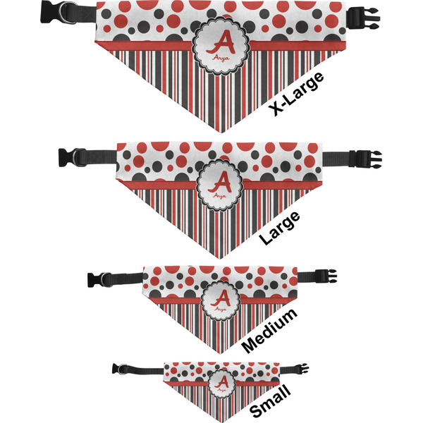 Red & Black Dots & Stripes Pet Bandana Sizes