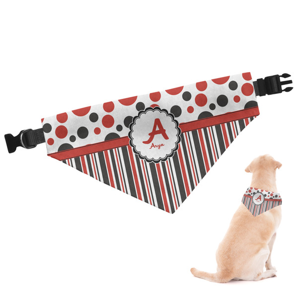 Custom Red & Black Dots & Stripes Dog Bandana - Large (Personalized)