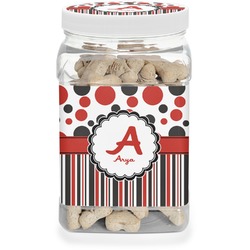 Red & Black Dots & Stripes Dog Treat Jar (Personalized)