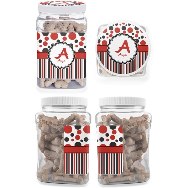 Red & Black Dots & Stripes Pet Treat Jar - Multiple Angles