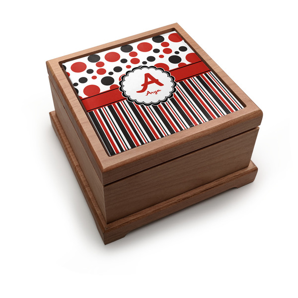 Custom Red & Black Dots & Stripes Pet Urn w/ Name and Initial