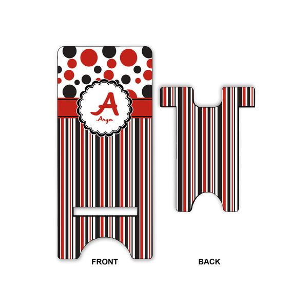 Red & Black Dots & Stripes Phone Stand - Front & Back