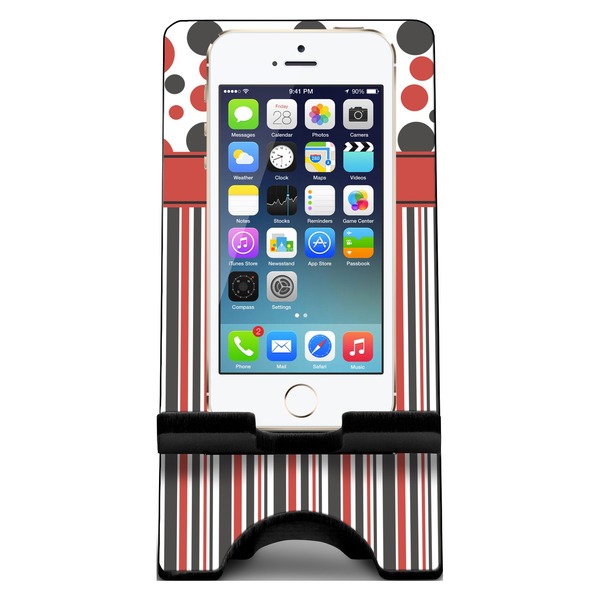 Red & Black Dots & Stripes Phone Stand w/ Phone