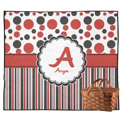 Red & Black Dots & Stripes Outdoor Picnic Blanket (Personalized)