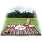 Red & Black Dots & Stripes Picnic Blanket - with Basket Hat and Book - in Use