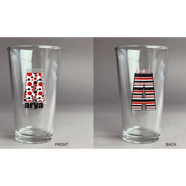 Red & Black Dots & Stripes Pint Glass - Two Content - Approval