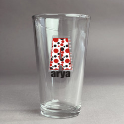 Red & Black Dots & Stripes Pint Glass - Full Color Logo (Personalized)
