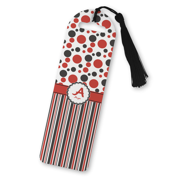 Custom Red & Black Dots & Stripes Plastic Bookmark (Personalized)