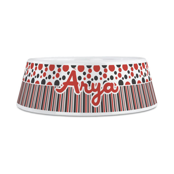 Red & Black Dots & Stripes Plastic Dog Bowls - Medium - FRONT