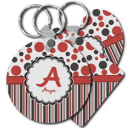 Red & Black Dots & Stripes Plastic Keychain (Personalized)