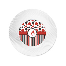 Red & Black Dots & Stripes Plastic Party Appetizer & Dessert Plates - 6" (Personalized)