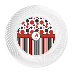 Red & Black Dots & Stripes Plastic Party Dinner Plates - 10" (Personalized)
