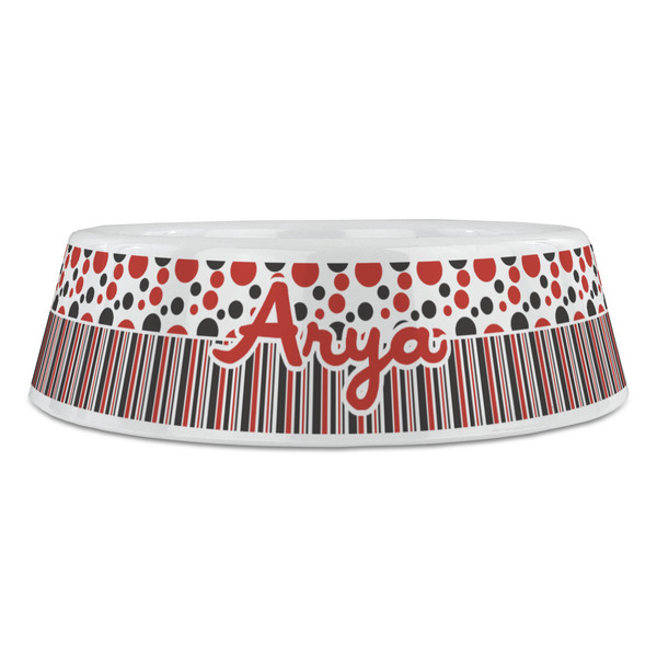 Red & Black Dots & Stripes Plastic Pet Bowls - Large - FRONT