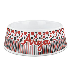 Red & Black Dots & Stripes Plastic Dog Bowl - Medium (Personalized)